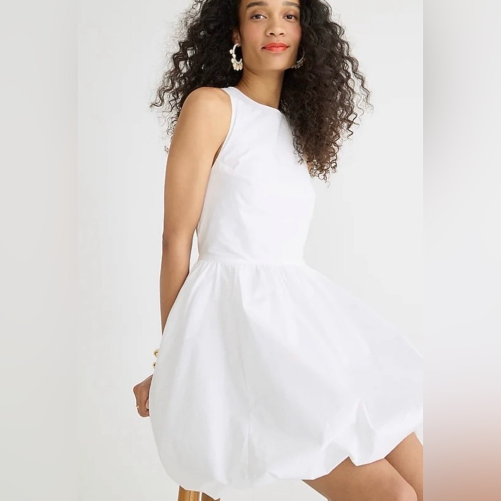 Bubble-skirt A-line mini dress in cotton poplin